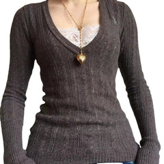 Cable Knit Long Sleeve V Neck Slim Sweater