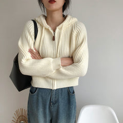 Vintage Zip Up Knitted Hooded Cardigan