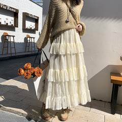 Aesthetic Lace trimmed Ruffled Maxi Skirt