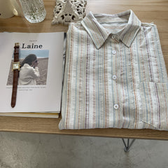 Colorful Stripe Print Button Up Long Sleeve Shirt - fairypeony