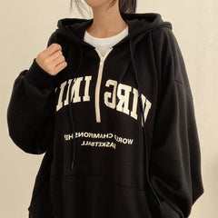 Vintage Letter Print Pullover Zipper Hoodie