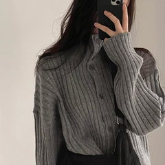 Solid Color Striped Button Front Cardigan - fairypeony