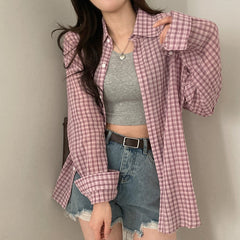 Casual Plaid Print Long Sleeve Blouse