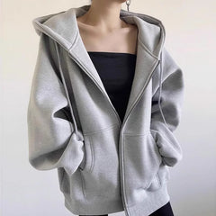 Solid Color Pullover Zip Up Oversized Hoodie
