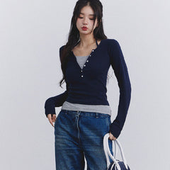 Fake Two Piece Halter Long Sleeve Tee - fairypeony