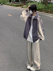 Contrast Stripe Zip Up Jacket - fairypeony