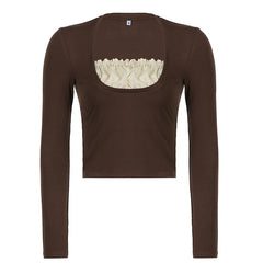 Solid Color Patchwork Long Sleeve Tee