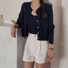 Aesthetic Knitted Cable Knit Cardigan Set - fairypeony