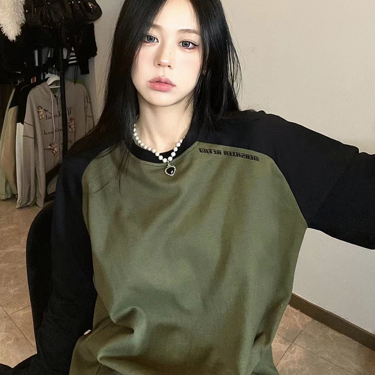 Vintage Raglan Long Sleeve Oversized Sweatshirt - fairypeony