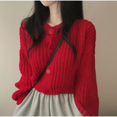 Aesthetic Round Neck Button Cardigan