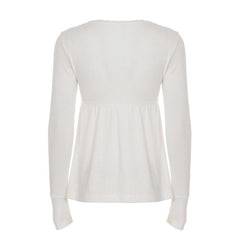 2000s Lace Patchwork Cross-Collar Babydoll Top – Wrap V-Neck in White Gray Black S–L