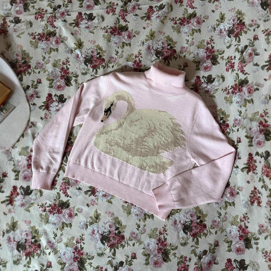 2000s Swan Pattern Loose Turtleneck Sweater – Sizes S–L