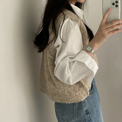 Light Academia V-Neck Oversized Knitted Vest