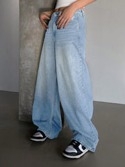 Womens Distressed Wide Leg Denim Trousers