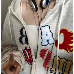 Aesthetic Embroidery Letters Zip Up Hoodie - fairypeony