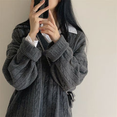 V-neck Mid-length Sweater Thick Long-sleeved Knitted Top