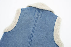 Denim Lamb Wool Sleeveless Jacket - fairypeony