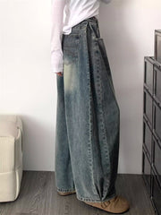 Womens Pleated High-Waisted Wide Leg Jeans