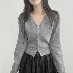 Solid Color Knit Cardigan – Halter Neck Extra-Long Sleeve Pullover