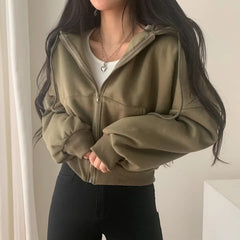 Solid Color Oversized Cropped Hoodie