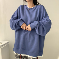 Solid Color Oversized Sweatshirt - fairypeony