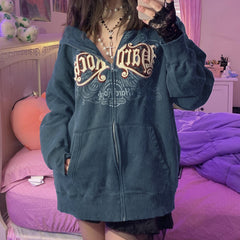 Hard Rock Graphic Zip Up Hoodie - fairypeony