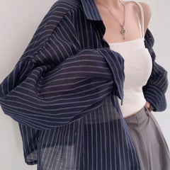 Vintage Striped Oversized Blouse