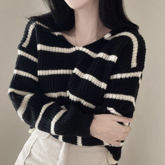 Vintage Striped V-Neck Oversized Sweater
