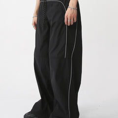 Contrast Piping Baggy Sweatpants - fairypeony