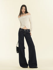 Women's Dark Blue Low Waisted Micro-flared Jeans