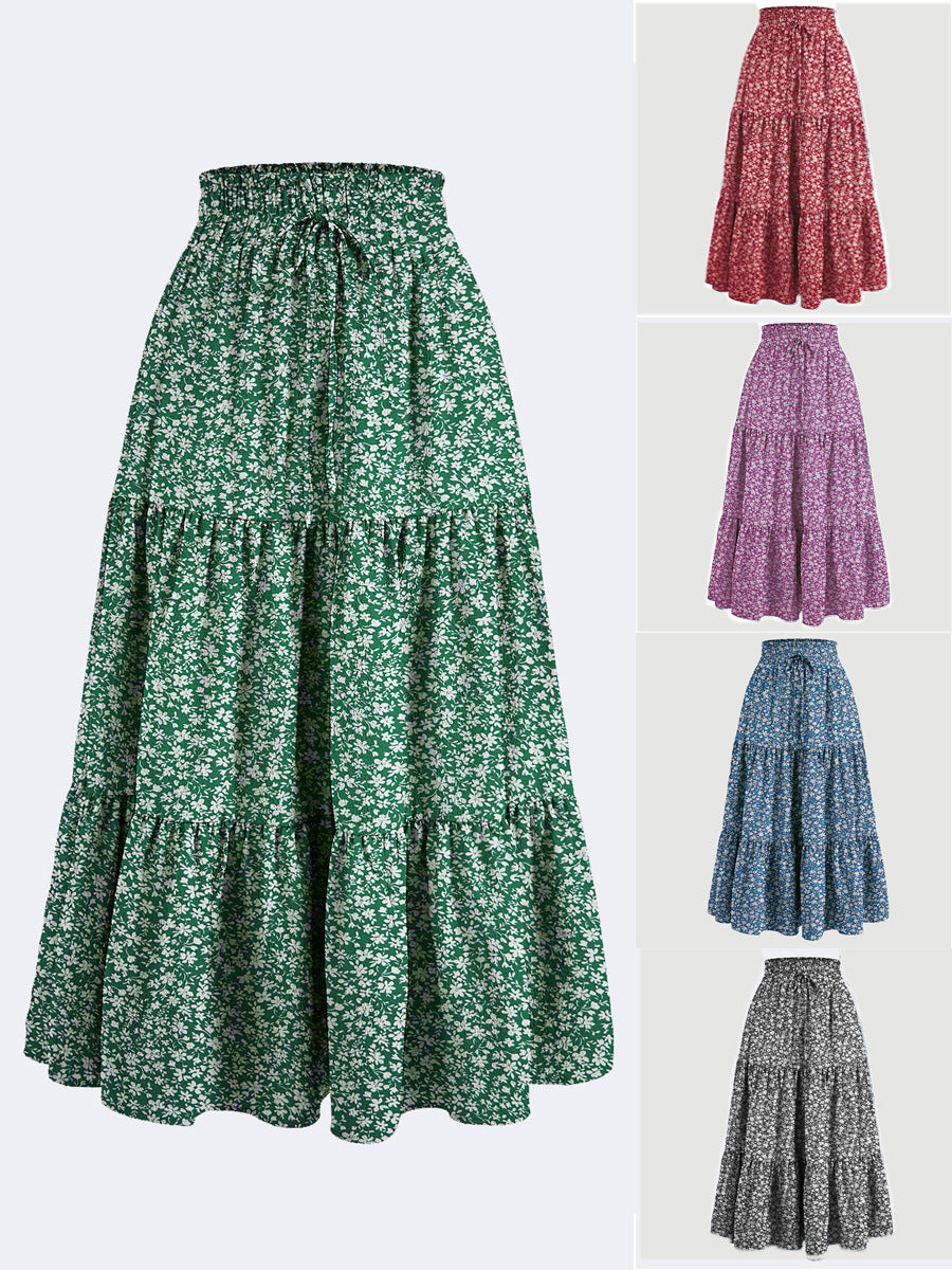 Floral Print Elastic Waist Maxi Skirt - fairypeony