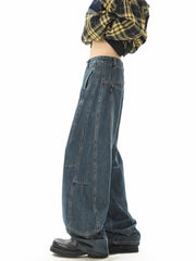 Vintage Washed Distressed Straight-Leg Jeans – Unisex Street Casual Denim