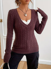 V-Neck Pullover Slim-Fit Knit Sweater