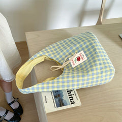 Double-Sided Plaid Canvas Tote Bag