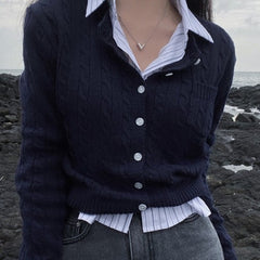 Vintage Cable Knit Slim Knitted Cardigan