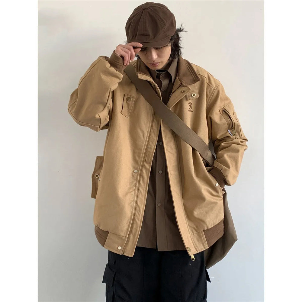 Patchwork Oversized Cargo Zip UP Jacket - fairypeony