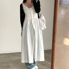 V-neck Single breasted Hollow Lace Midi Sling Dress