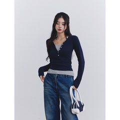 Fake Two Piece Halter Long Sleeve Tee - fairypeony