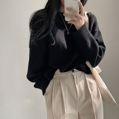 Round Neck Solid Color Pullover Sweater