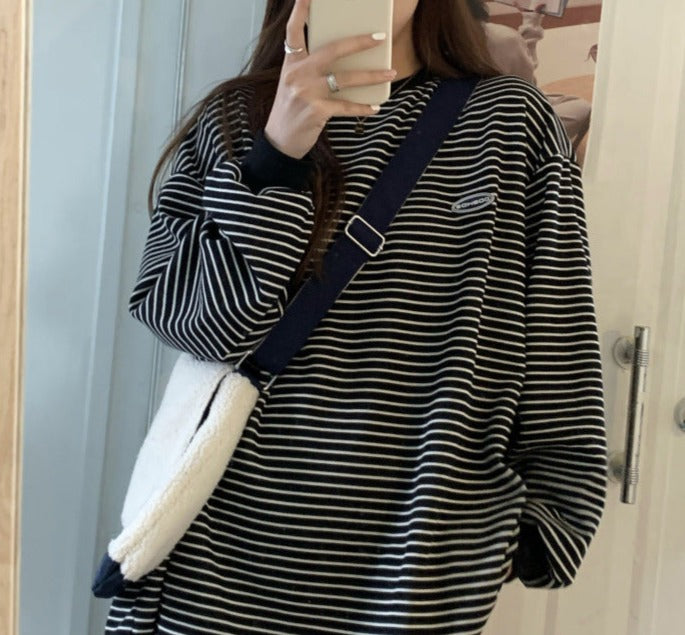 90s Striped Oversized Long Sleeve Tee - fairypeony