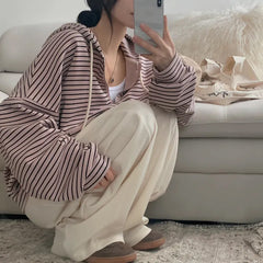 Vintage Striped Oversized Zip Up Hoodie