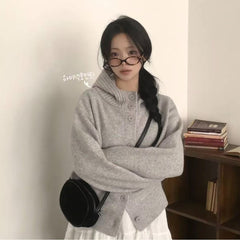 Hooded Knit Cardigan – Oversized Button-Up Sweater Jacket