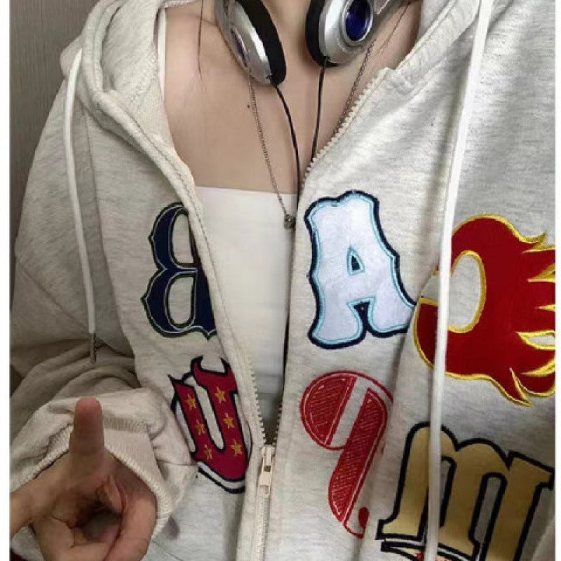 Aesthetic Embroidery Letters Zip Up Hoodie - fairypeony