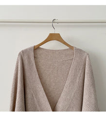 Preppy Solid Color V Neck Baggy Cardigan - fairypeony