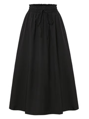 Drawstring Waist Casual Midi Skirt with Pockets - fairypeony