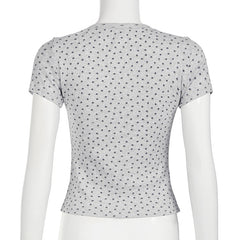 V-Neck Floral Striped Short Sleeve Tee - fairypeony