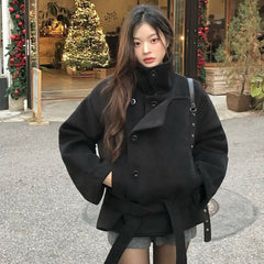 Retro Elegant Woolen Coat with Belt
