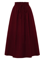 Drawstring Waist Casual Midi Skirt with Pockets - fairypeony