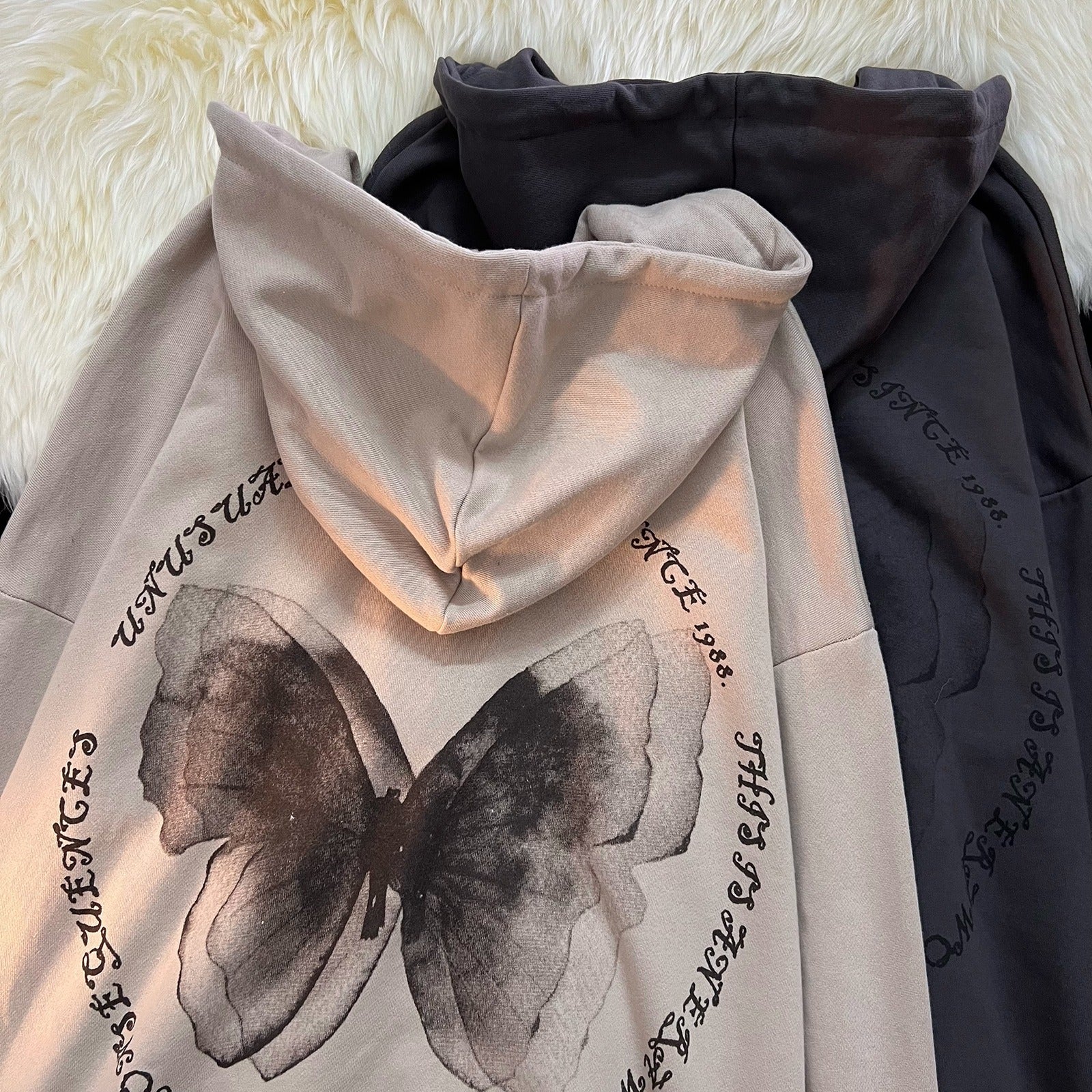 Vintage Butterfly Print Zip Up Hoodie - fairypeony