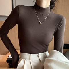 Vintage Solid Color Turtleneck Knitted Tee